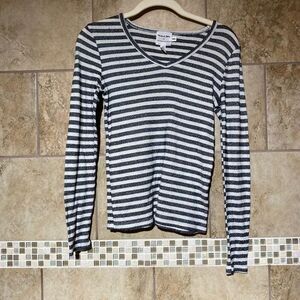 Michael Stars for Anthropologie XS Striped V-Neck Blouse Long Sleeve